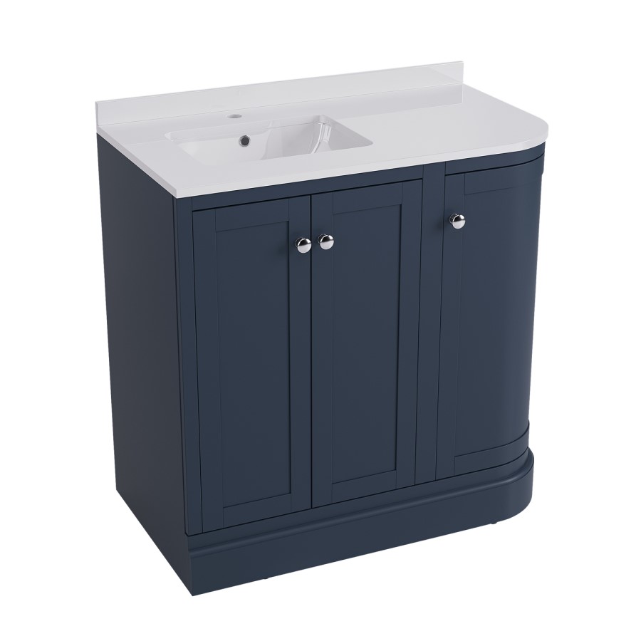 900mm Blue Left Hand Curved Corner Freestanding Vanity Unit with Basin – Bowland