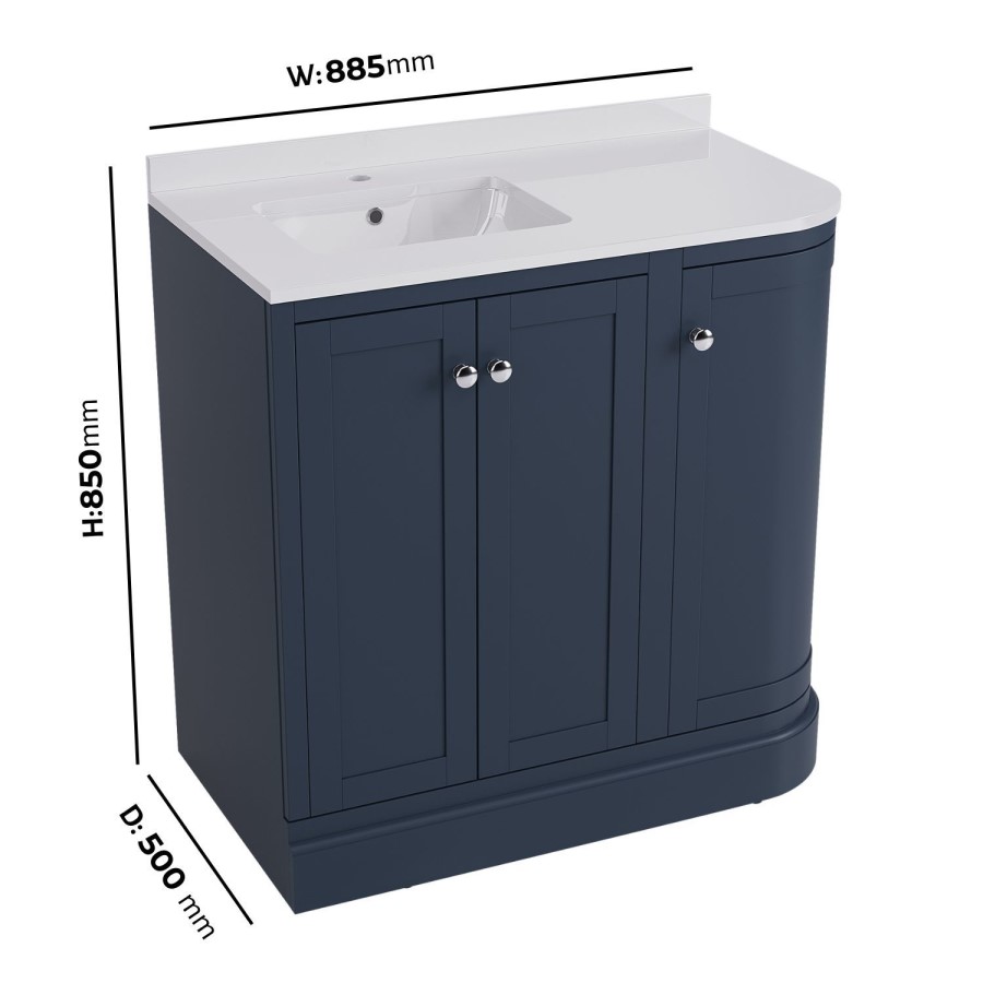900mm Blue Left Hand Curved Corner Freestanding Vanity Unit with Basin – Bowland