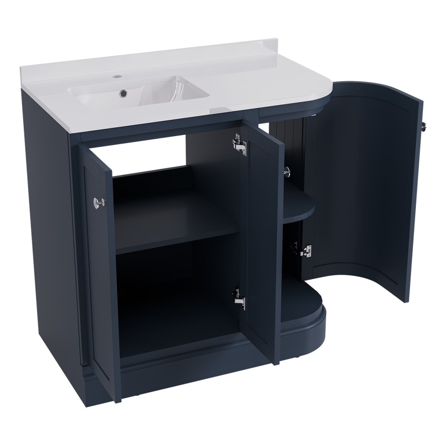 900mm Blue Left Hand Curved Corner Freestanding Vanity Unit with Basin – Bowland
