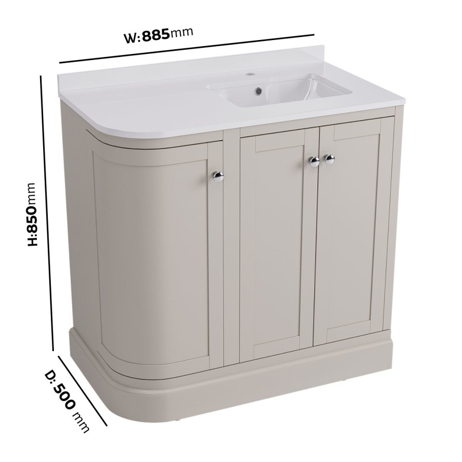 900mm Beige Right Hand Curved Corner Freestanding Vanity Unit with Basin - Bowland