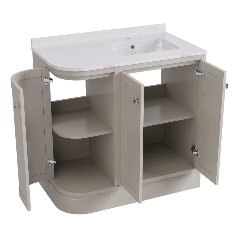 900mm Beige Right Hand Curved Corner Freestanding Vanity Unit with Basin - Bowland