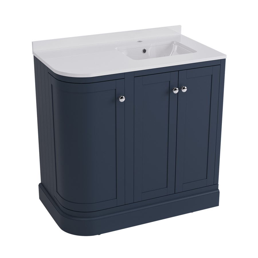 900mm Blue Right Hand Curved Corner Freestanding Vanity Unit with Basin - Bowland