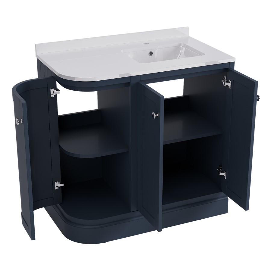 900mm Blue Right Hand Curved Corner Freestanding Vanity Unit with Basin - Bowland