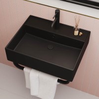 Matt Black Square Wall Hung Basin with Black Rack 497mm - Bowen Matt Black Square Wall Hung Basin with Black Rack 497mm - Bowen