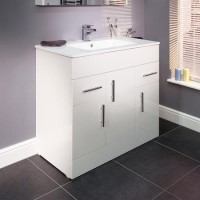 900mm Floorstanding Drawer & Door Vanity Basin Unit White - Aspen