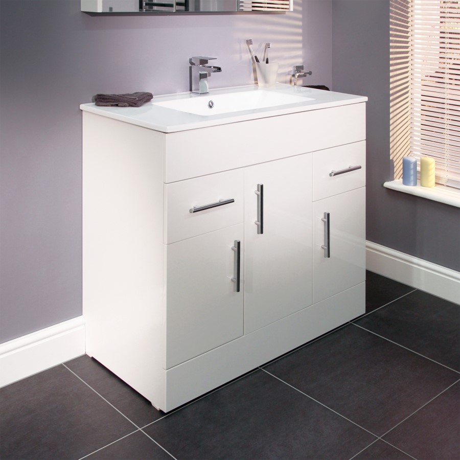 900mm Floorstanding Drawer & Door Vanity Basin Unit White - Aspen