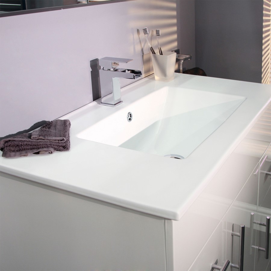900mm Floorstanding Drawer & Door Vanity Basin Unit White - Aspen