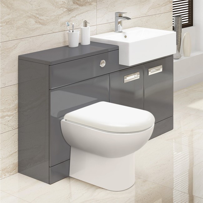 Grey Right Hand Combination Unit - Santorini Back to Wall Toilet and Seat - Cuba Range