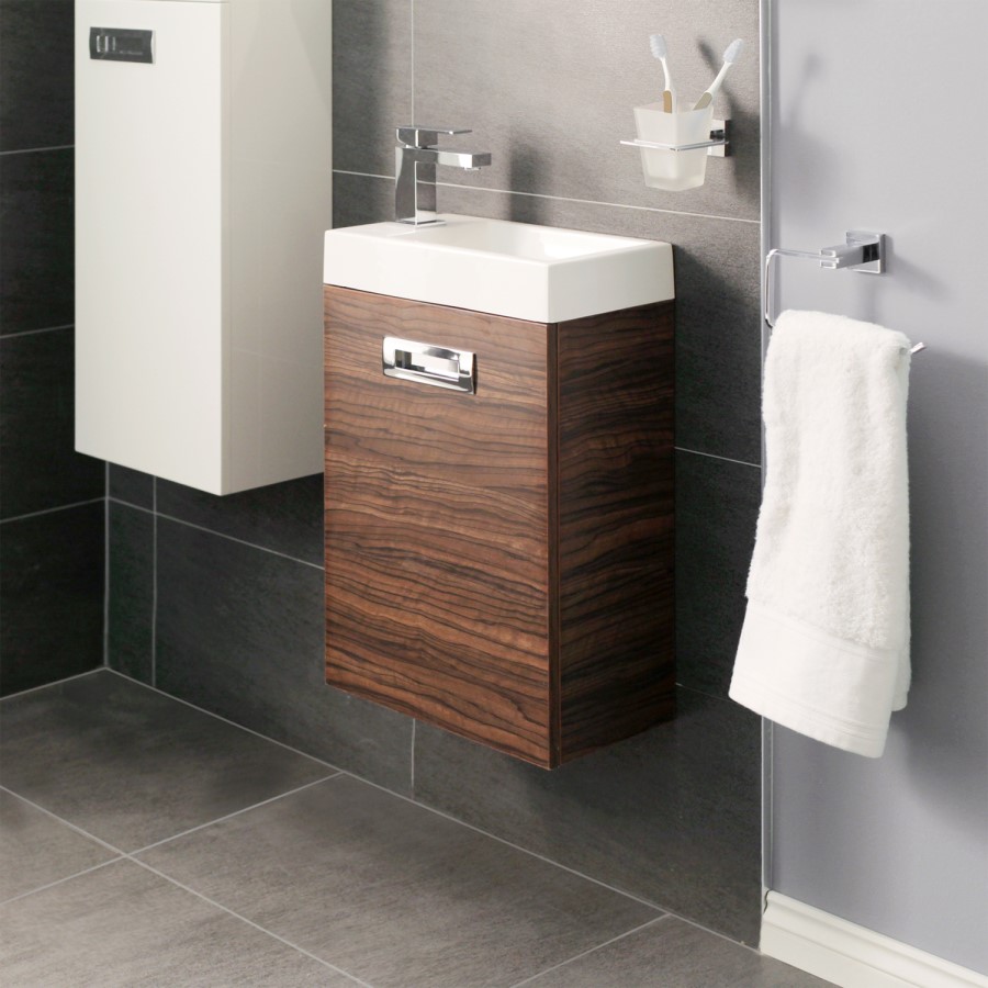 Aspen Compact Walnut 410 Wall Mounted Vanity Unit