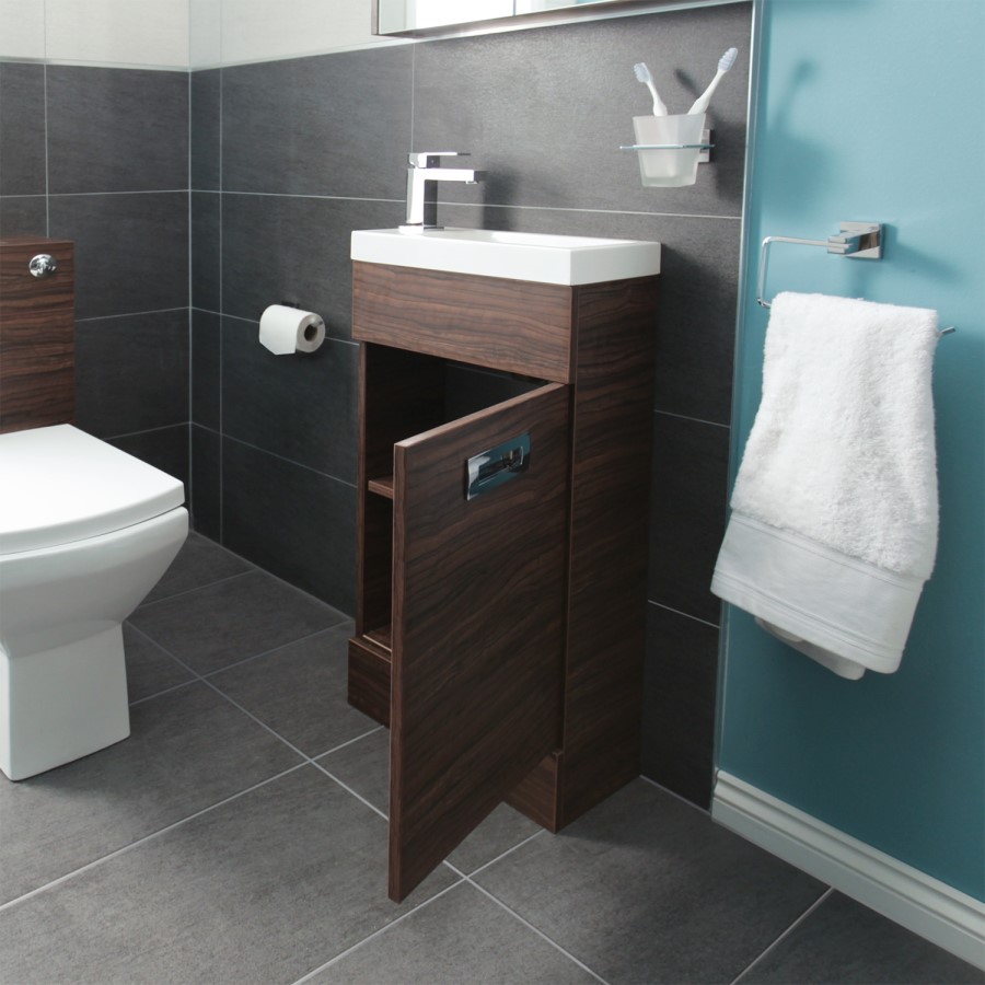 Aspen Compact Walnut 410 Wall Mounted Vanity Unit