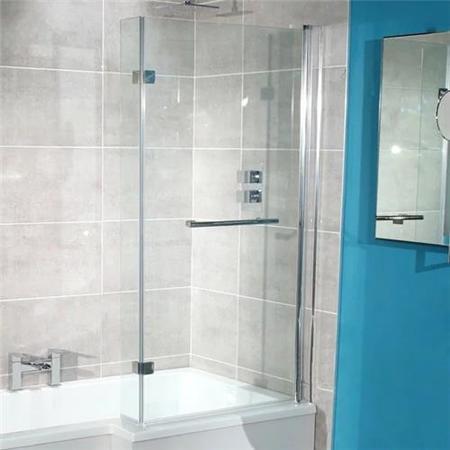 Tabor 1700 Shower Bath 46 Bathroom Suite-L Shaped Hinged Bath Shower Screen With Towel Rail-Right Handed Bath