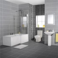 Tabor 1700 Shower Bath 46 Bathroom Suite-L Shaped Fixed Bath Shower Screen With Towel Rail-Right Handed Bath