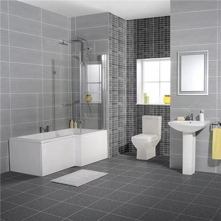 Tabor 1700 Shower Bath 46 Bathroom Suite-L Shaped Fixed Bath Shower Screen With Towel Rail-Right Handed Bath