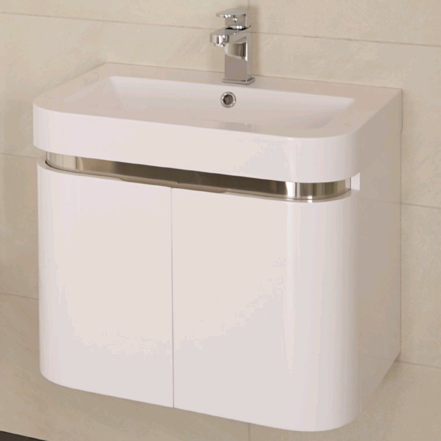 600mm Wall Hung Vanity Basin Unit - White Double Door - Murcia Range