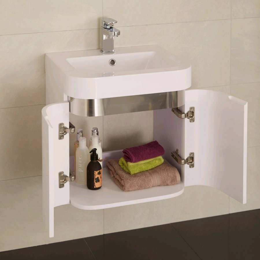 600mm Wall Hung Vanity Basin Unit - White Double Door - Murcia Range