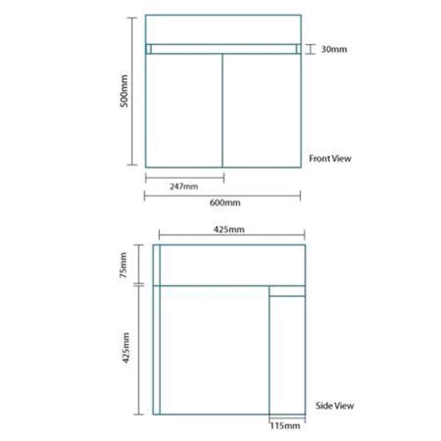 600mm Wall Hung Vanity Basin Unit - White Double Door - Murcia Range