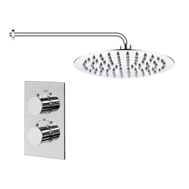 Chrome Concealed Shower Mixer with Dual Control & Slim Round Wall Mounted Head - EcoS9