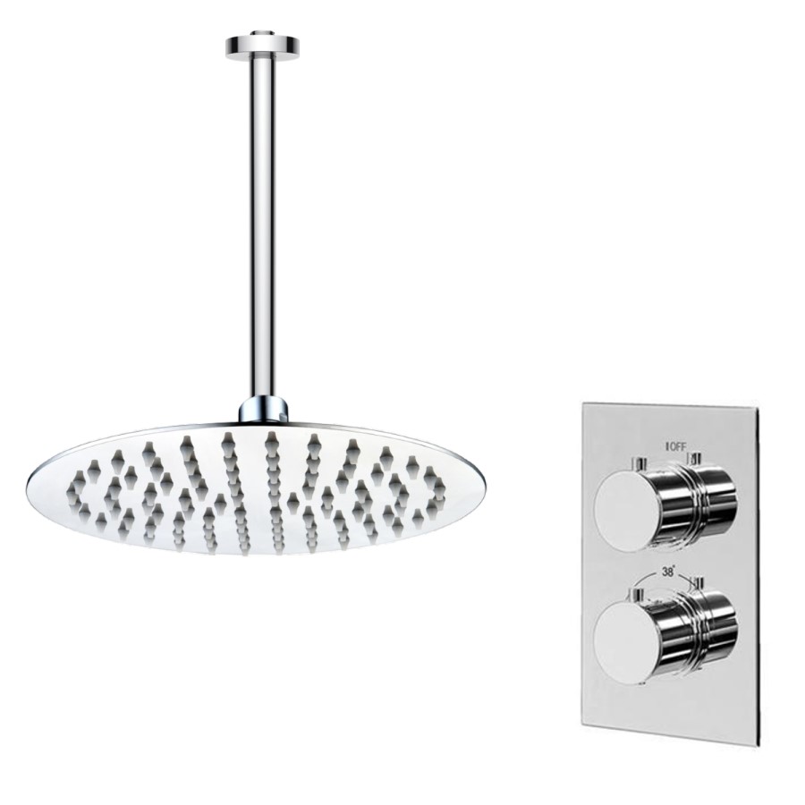 Chrome Concealed Shower Mixer with Dual Control & Round Ceiling Mounted Head - EcoS9