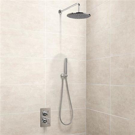EcoStyle Dual Valve with Handset 250mm Shower Head Wall Arm & Outlet Elbow   