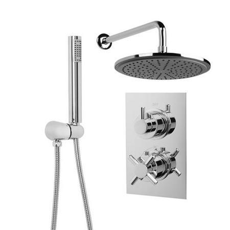 EcoStyle Dual Valve with Handset 250mm Shower Head Wall Arm & Outlet Elbow   