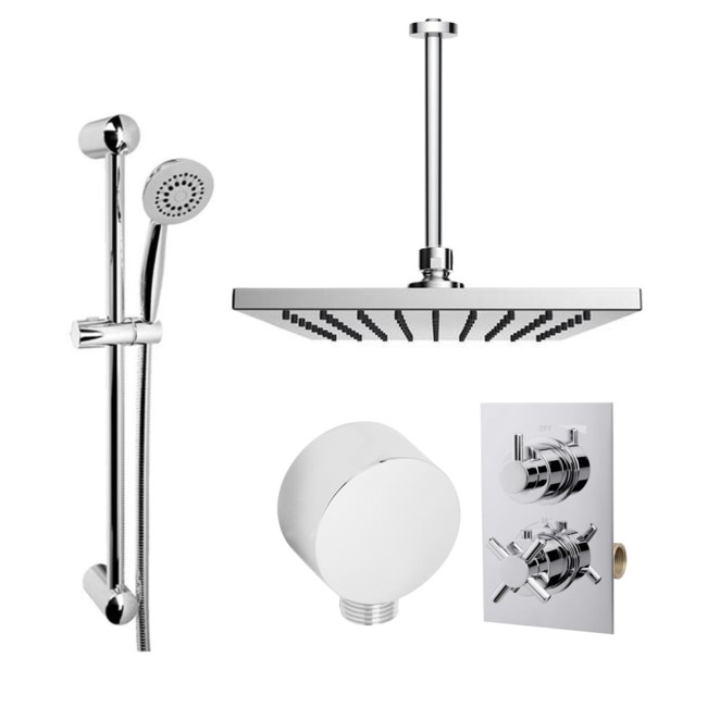 Concealed Thermostatic Mixer Shower with Ceiling Shower Head & Handset - EcoStyle