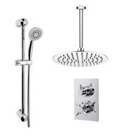 Concealed Thermostatic Mixer Shower with Slim Ceiling Shower Head  Round Handset - EcoStyle