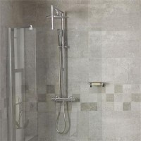 Aqualine Round Riser Slide Shower Rail Kit with Bracing Frame & Valve 