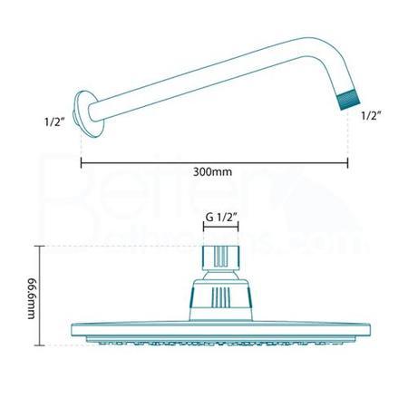 Round 20cm Rain Shower Head and Wall Arm PLUS Freeflow Bath Filler With Push Button Waste and Overflow