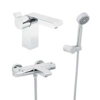 Vitalia Wall Mounted Bath Shower Mixer with Rail Kit and Doriano Basin Mixer