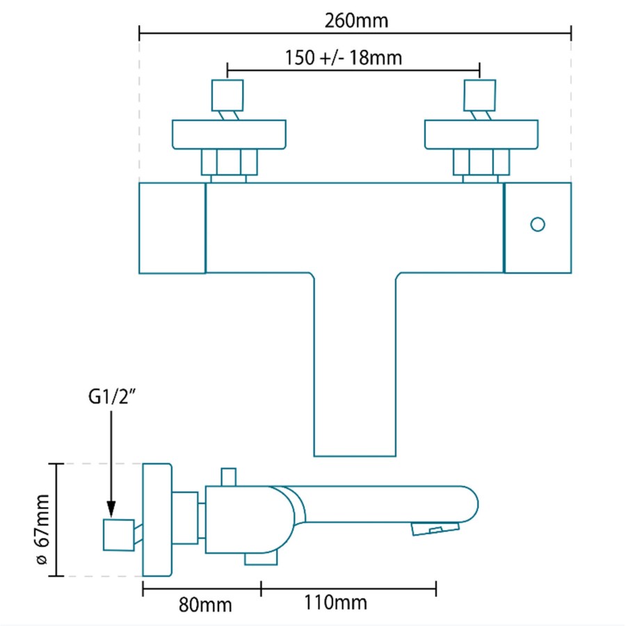 Vitalia Premium Wall Mounted Thermostatic Bath Shower Mixer Only
