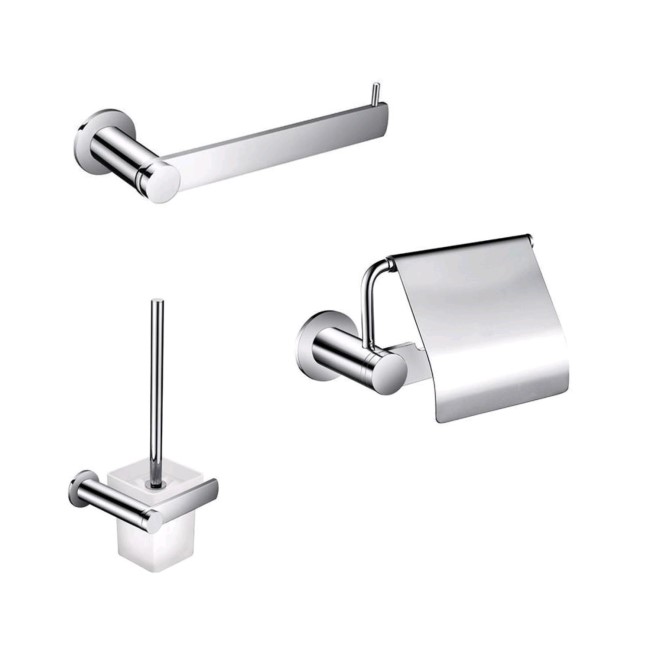 3 Piece Accessory Pack - Towel Ring Toilet Paper Holder & Lid & Toilet Brush & Holder - Riverno Range
