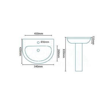 Modern Pedestal Basin 540mm - Dee
