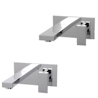 Chrome Wall Mounted Bath and Wall Mounted Basin Tap Set - Cube
