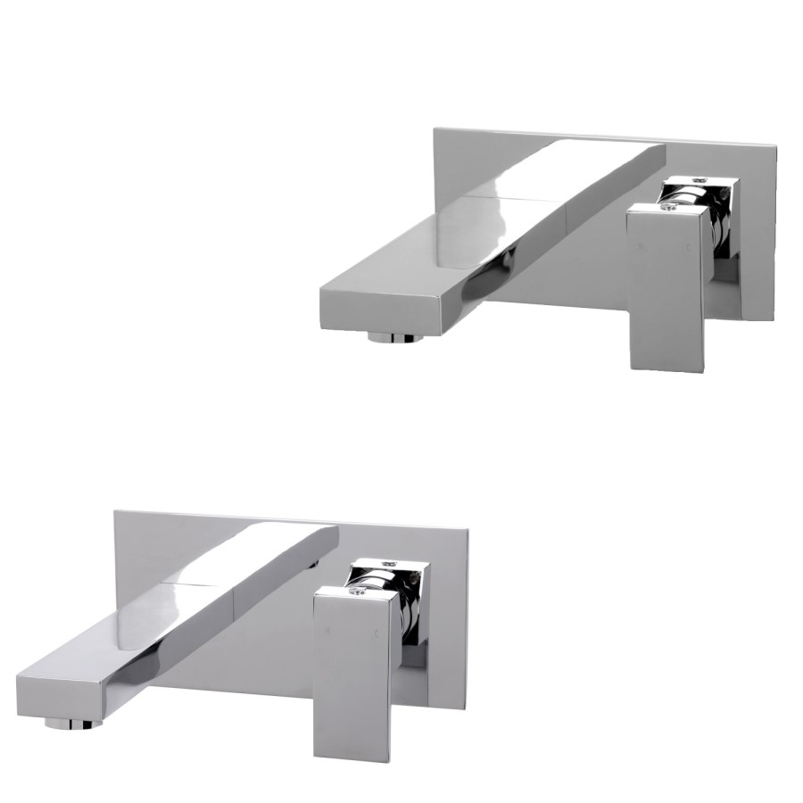Chrome Wall Mounted Bath and Wall Mounted Basin Tap Set - Cube