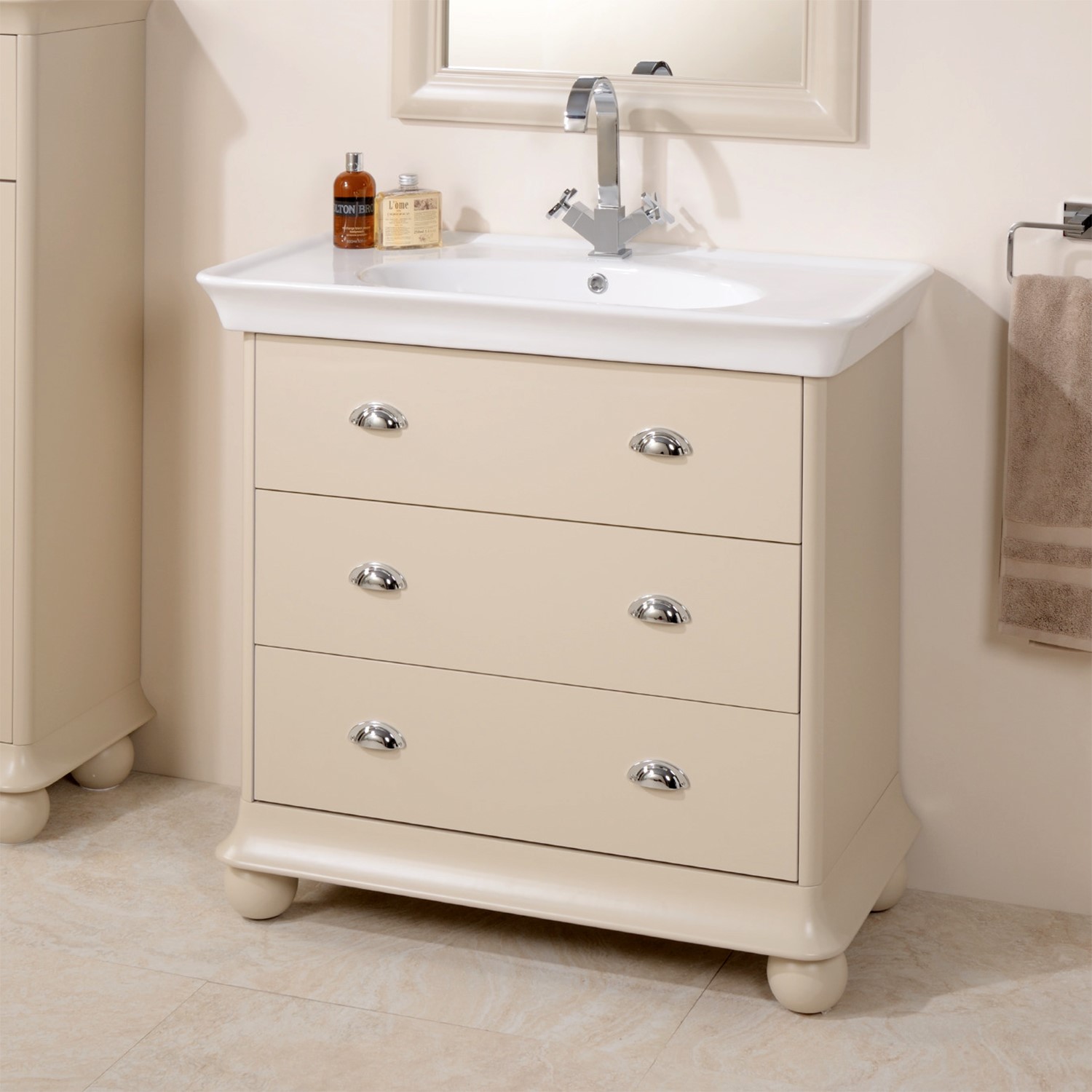 Valencia 900mm Vanity Basin Unit Cream 3 Drawer Unit Better Bathrooms Valencia 900mm Vanity Basin Unit Cream 3 Drawer Unit Better Bathrooms