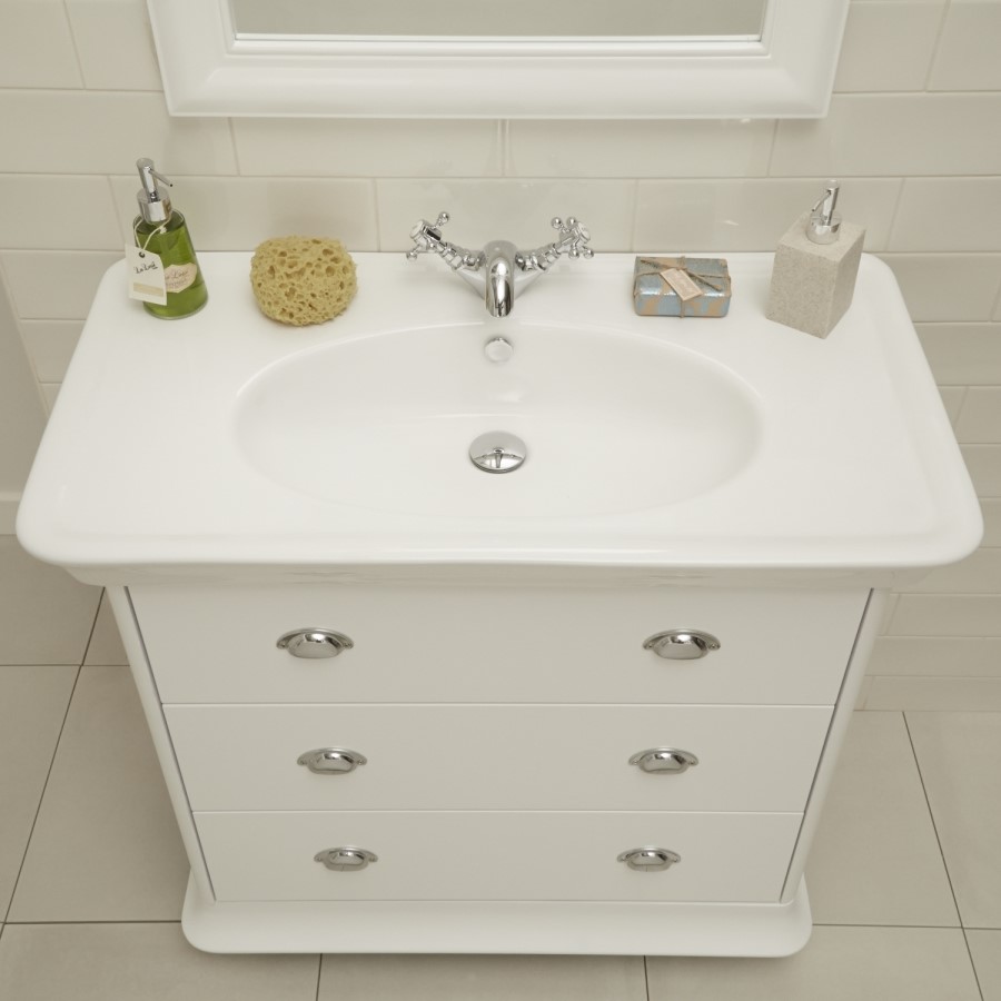 Valencia 900mm Vanity Unit - White 3 Drawer Unit