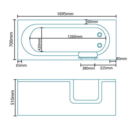 Columbia Left Hand Walk In Bath - 1700 x 700mm