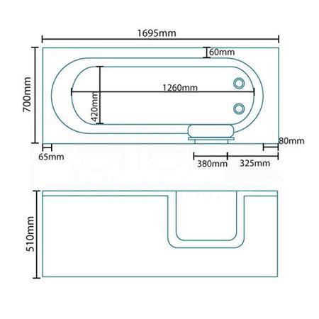 Columbia 1700 x 700mm Walk In Bath , Left Hand, END PANEL