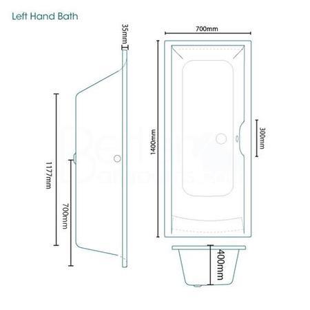 Voss 1400 x 700mm Straight Bath-Left hand bath