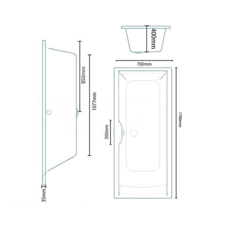Voss 1700 x 700mm Straight Bath-Right hand bath