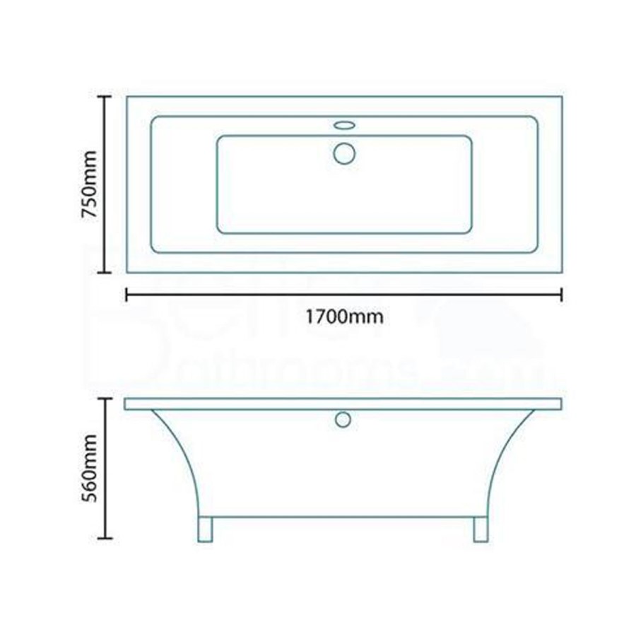Athena 1700 x 750 Freestanding Bath with Feet and Waste