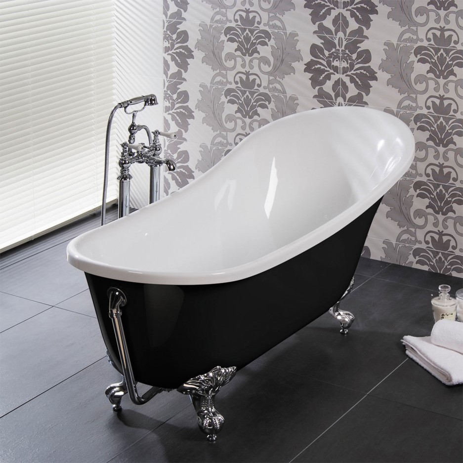 Lunar Traditional Black Freestanding Slipper Bath 1620 x 730mm