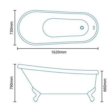 Lunar Luxury Slipper Freestanding Bath - 1620 x 730mm