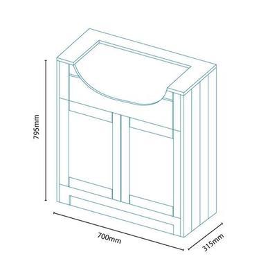 700mm Vanity Unit 2 Door with Semi Inset Basin White - Nottingham