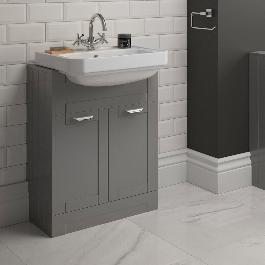600mm 2 Door Vanity Unit with Semi Recess Basin Grey - Nottingham