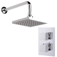 EcoCube Thermostatic Dual Shower Valve with Square 150mm Shower Head and Wall Arm  EcoCube Thermostatic Dual Shower Valve with Square 150mm Shower Head and Wall Arm