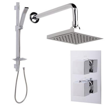 Quadro Slide Shower Rail Kit with EcoCube Dual Valve, 150mm Square Head & Wall Outlet