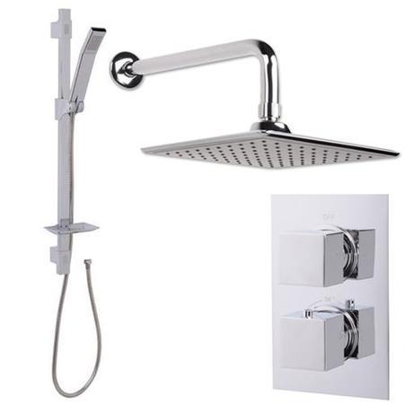 Quadro Slide Shower Rail Kit with EcoCube Dual Valve, 200mm Square Head & Wall Outlet 