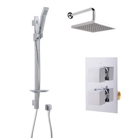 Quadro Slide Shower Rail Kit with EcoCube Dual Valve, 200mm Square Head & Wall Outlet  