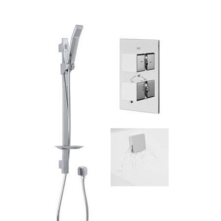 Quadro Slide Shower Rail Kit with EcoCube Dual Valve, Wall Outlet, Filler & Overflow 